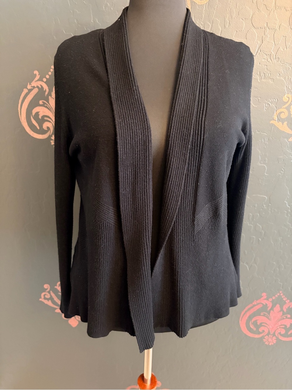 Black Open-Front Shawl Collar Cardigan Sweater